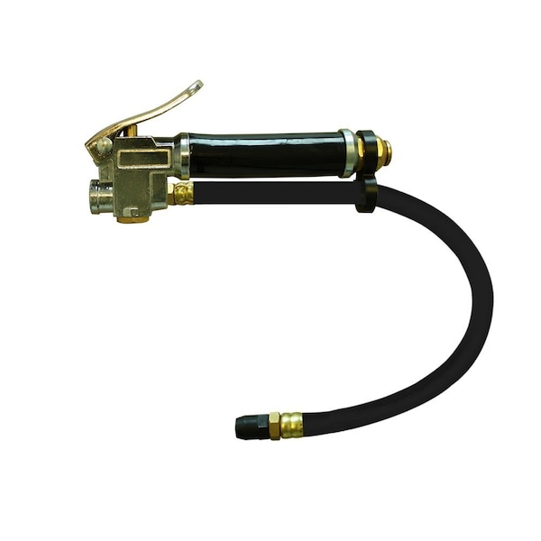 Interstate Pneumatics Heavy Duty Inflator 10-120 PSI w/ 12" Black Steel Braided Hose Whipend & Straight-In Tapered Chuck TF5146W - main